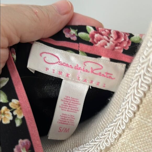 Oscar de la Renta Black and Pink Floral Robe With Belt /Pockets SZ S/M - Picture 2 of 11